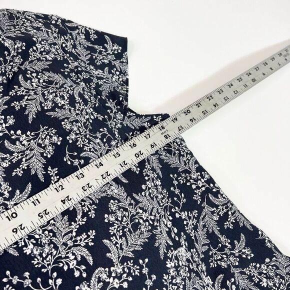 Garnet Hill Mini Dress Womens Large Navy Blue Viscose Tiered Floral Cap Sleeve - Picture 7 of 11